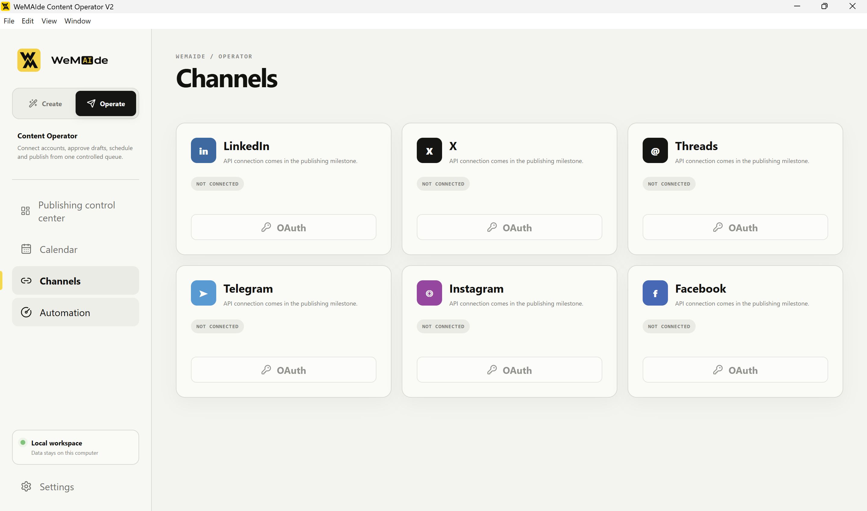 Official channels in WeMAIde Content Operator