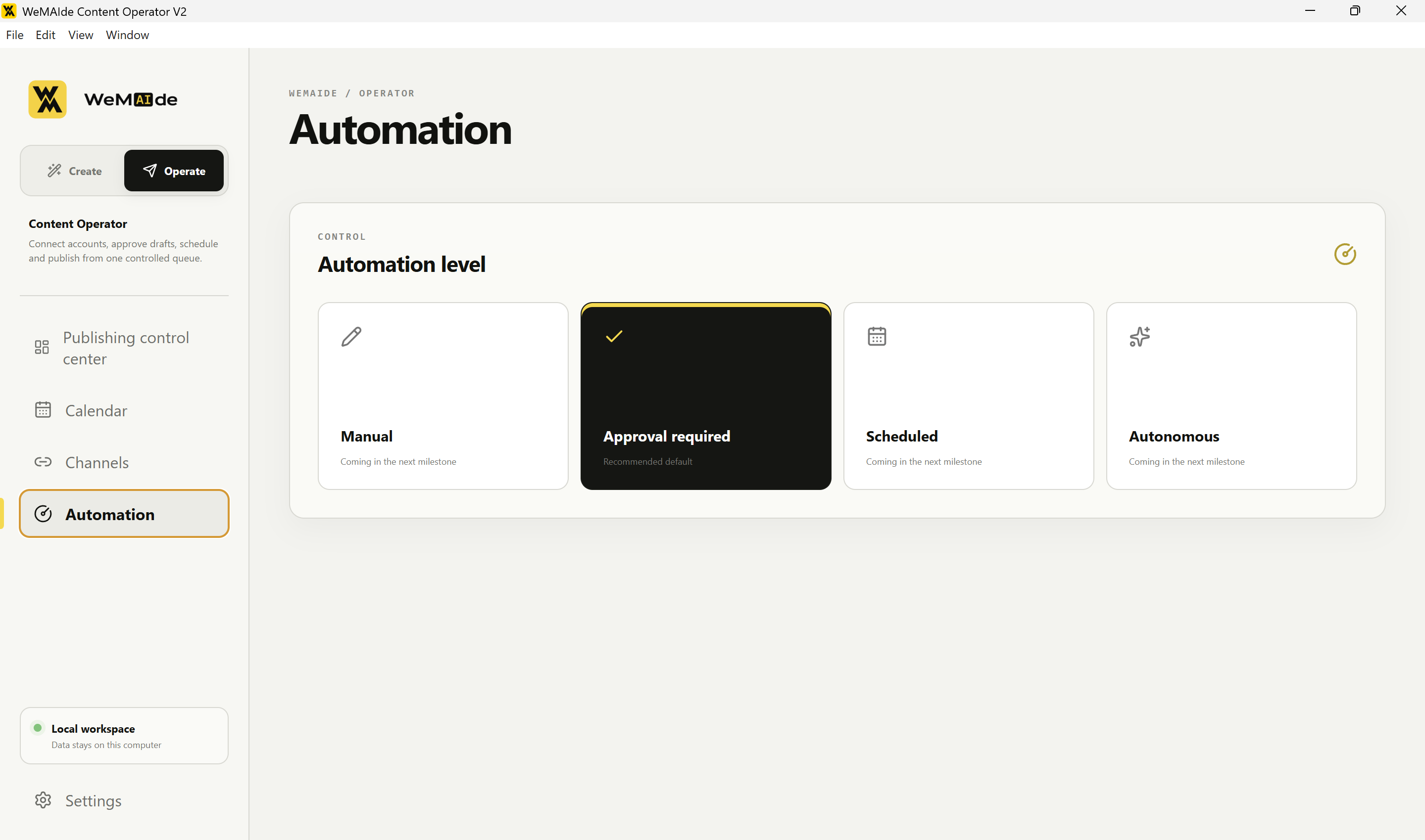 Automation levels in WeMAIde Content Operator