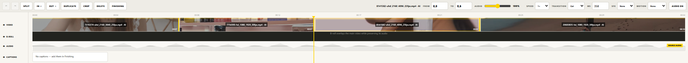 WM AI Editor editable video timeline